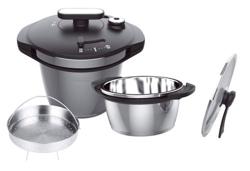 Dessini Stainless Steel Pressure Cooker Set 5+7 L BlackBrand Dessini Model Number PC57 Length (cm) 20 Width (cm) 19 Height (cm) 22 Material Stainless Steel Display Color BLACK Weight (kg) 4